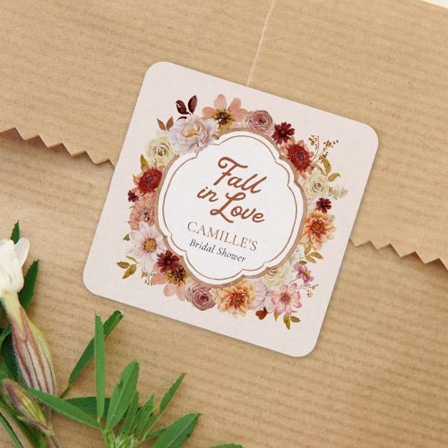 Autumn Fall in Love Bridal Shower Square Sticker