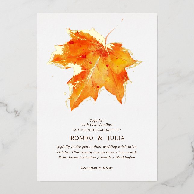 Autumn Fall in Love Front and Back Wedding Foil Invitation (Front)
