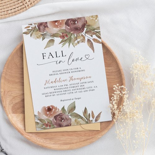 Autumn Fall in Love Heart Script Bridal Shower Invitation