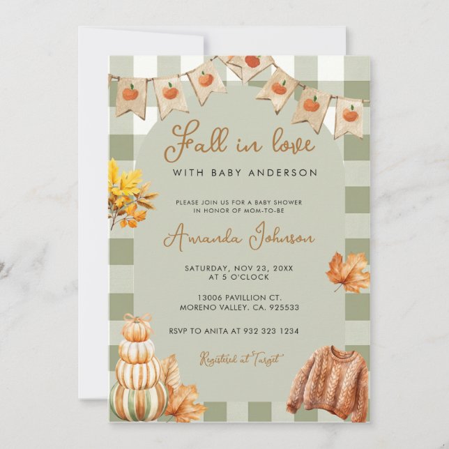 Autumn Fall in Love Pumpkin Baby Shower Invitation (Front)