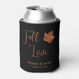 Autumn Fall In Love Rustic Copper Black Maple Leaf Can Cooler