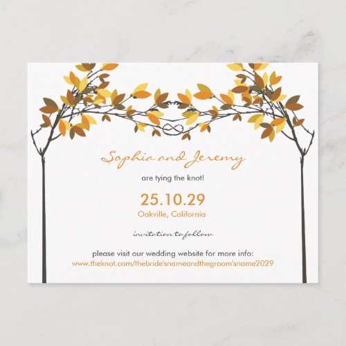 Autumn Fall Knotted Love Trees Save The Date Photo Announcement Postcard