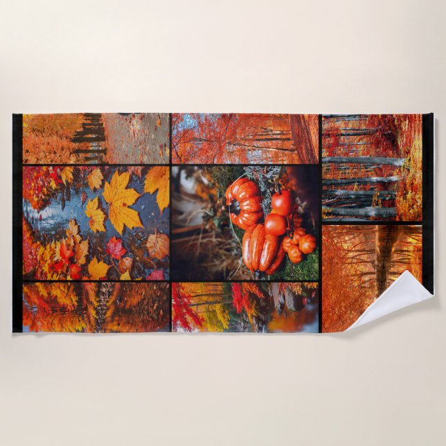 Autumn Fall Landscape Photo Collage Art Beach Towel (Front)
