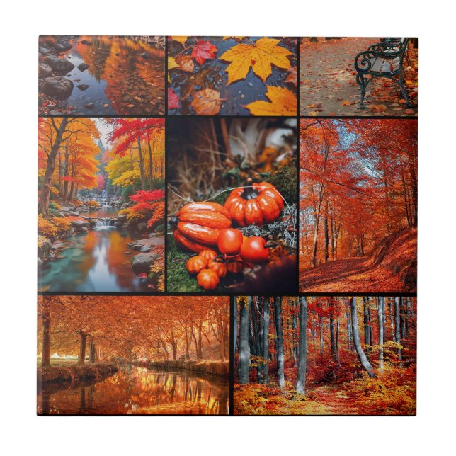 Autumn Fall Landscape Photo Collage Art Ceramic Tile (Front)