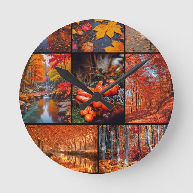 Autumn Fall Landscape Photo Collage Art Round Clock (Front)