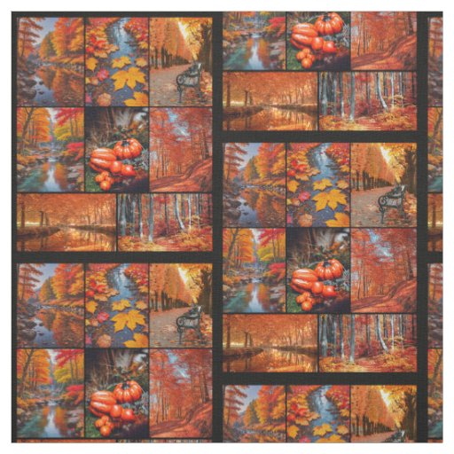Autumn Fall Landscape Photo Grid Pattern Fabric