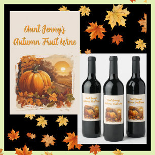 Autumn Fall Landscape Pumpkin  Wine Label