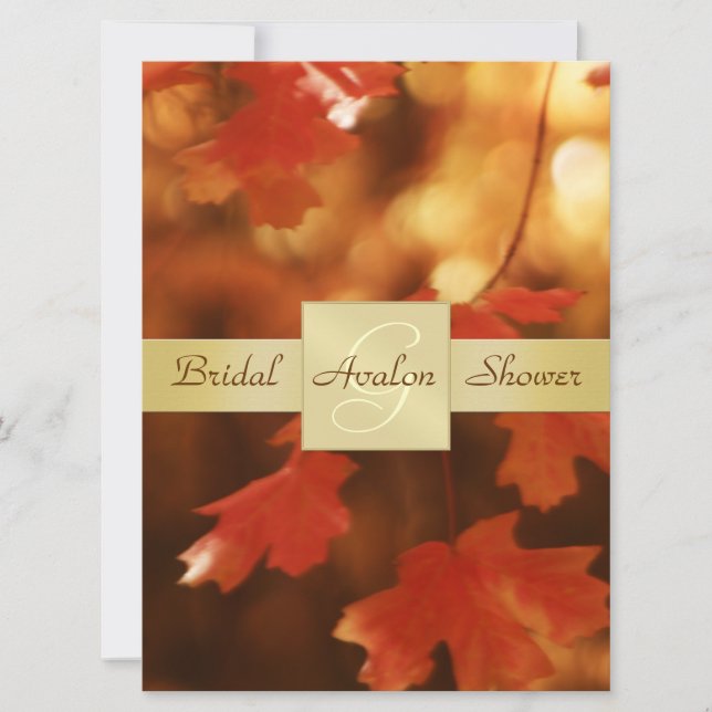 Autumn Fall Leaf Bridal Shower Monogram Invitation (Front)