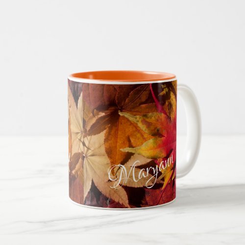 Autumn Fall Leaf Maple Add Name Two_Tone Coffee Mug