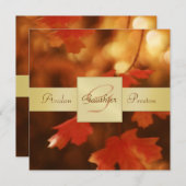 Autumn Fall Leaf Monogram Gold Ribbon Invitation (Front/Back)