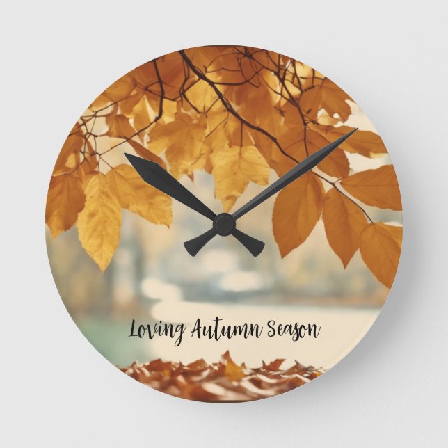 Autumn Fall Leaf Nature Scenery Round Clock (Front)