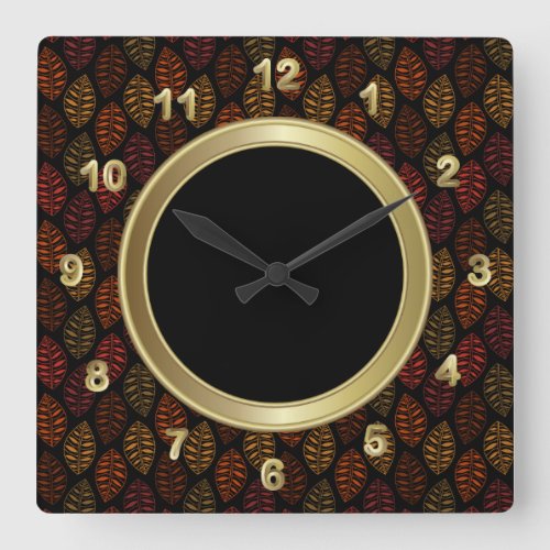 Autumn Fall Leaf Pattern Square Wall Clock