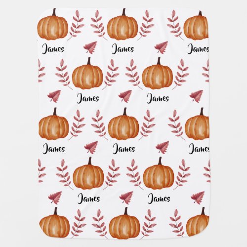 Autumn fall leaf Pumpkin Baby Shower Custom name Baby Blanket