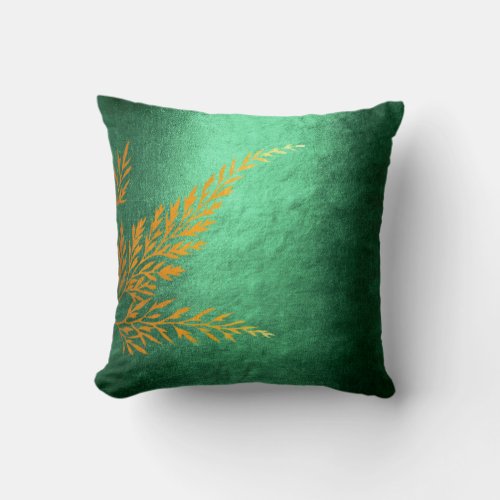 Autumn Fall Leave Golden Fern Felice Green Throw Pillow