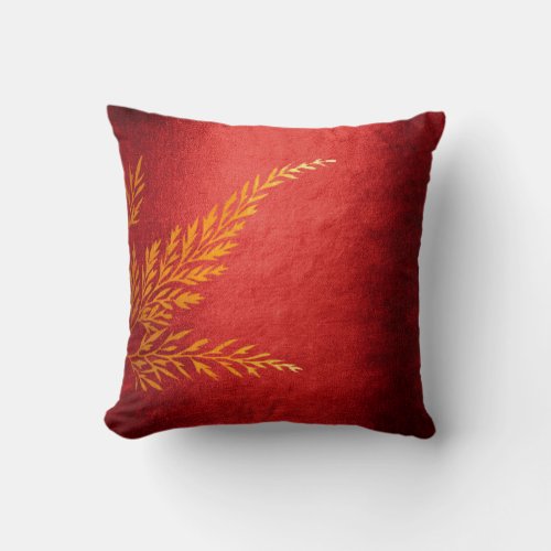 Autumn Fall Leave Golden Fern Felice Red Throw Pillow