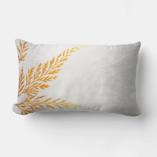 Autumn Fall Leave Golden Fern Felice Silver Lumbar Pillow