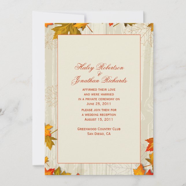 Autumn Fall Leaves After Wedding Celebration Invitation (Front)