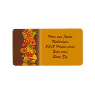 Autumn fall leaves and berries Thanksgiving  Label