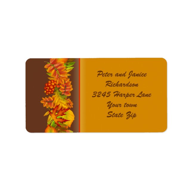 Autumn fall leaves and berries Thanksgiving  Label (Front)