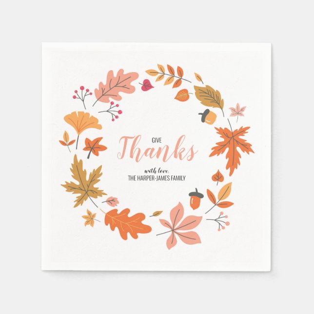 Autumn Fall Leaves And Bloom Thanksgiving Dinner Napkins (Front)