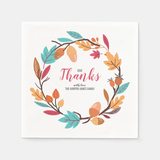 Autumn Fall Leaves And Nuts Thanksgiving Dinner Napkins (Front)