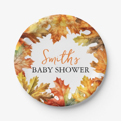 Autumn Fall Leaves Baby Shower Paper Plates