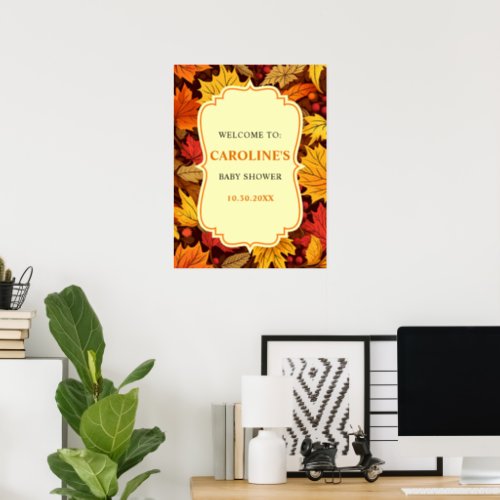 Autumn Fall Leaves Baby Shower Welcome Sign