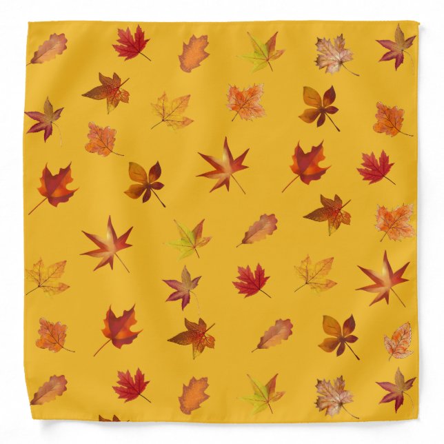 Autumn Fall leaves Boho Pattern Bandana (Front)