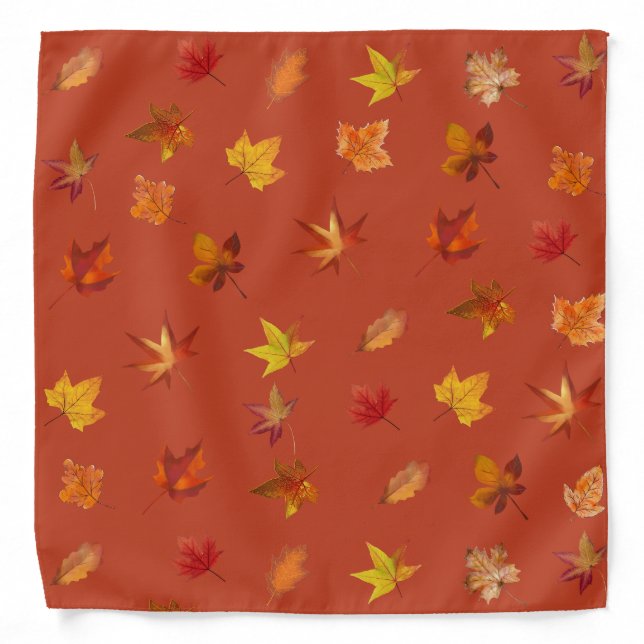 Autumn Fall leaves Boho Pattern Bandana (Front)