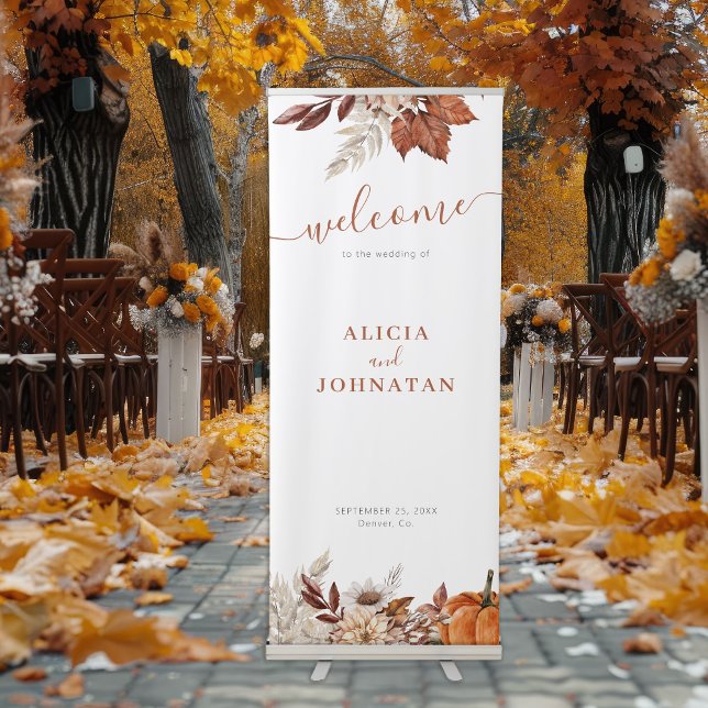 Autumn fall leaves boho wedding welcome retractable banner (Creator Uploaded)