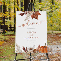 Autumn fall leaves boho wedding welcome sign