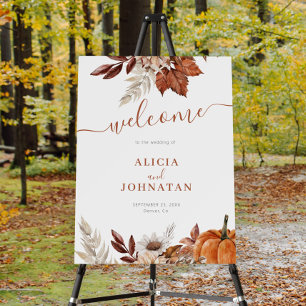 Autumn fall leaves boho wedding welcome sign