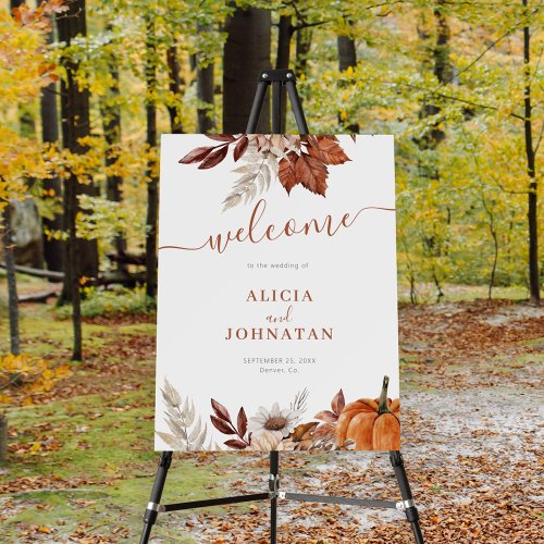 Autumn fall leaves boho wedding welcome sign