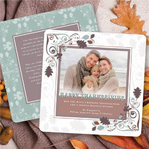Autumn Fall Leaves Brown Swirls Thanksgiving Photo Holiday Card