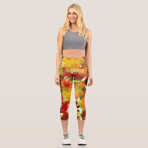 Autumn Fall Leaves Capri Leggings