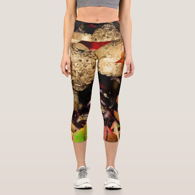Autumn Fall leaves, chestnuts mushrooms photo Capri Leggings (Front)