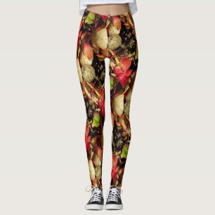 Autumn Fall leaves, chestnuts mushrooms photo Leggings