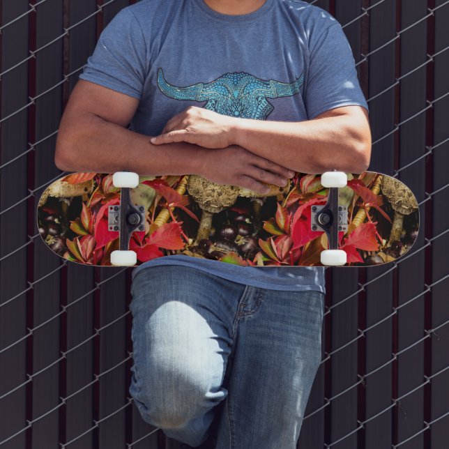 Autumn Fall leaves, chestnuts mushrooms photo Skateboard Deck (Outdoor 3)
