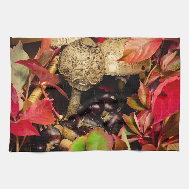 Autumn Fall leaves, chestnuts mushrooms photo Towel (Horizontal)