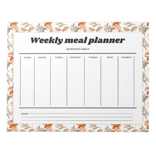 Autumn Fall Leaves Family Weekly Planner Notepad