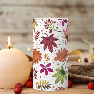 Autumn Fall Leaves Farmhouse Harvest Earth Tones Pillar Candle