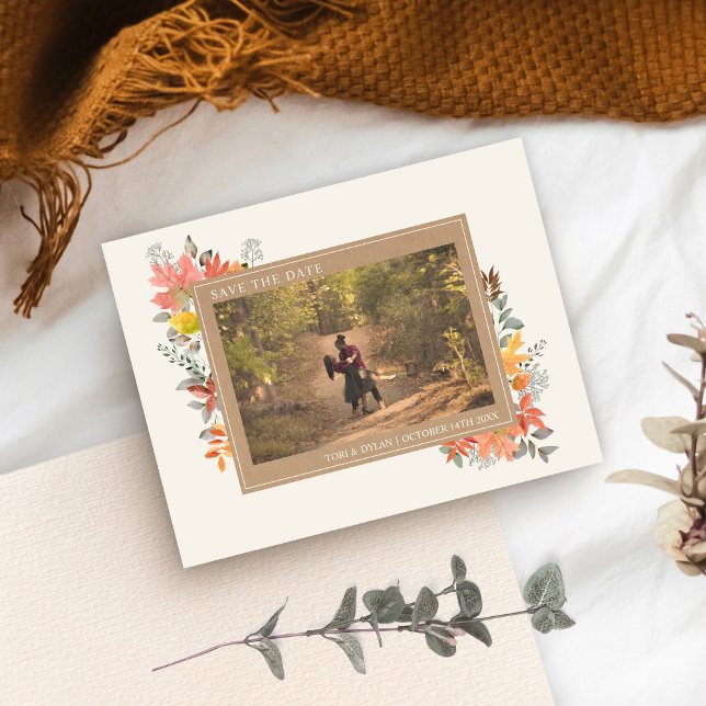 Autumn Fall Leaves Foliage Wedding Photo Save The Date (Creator Uploaded)