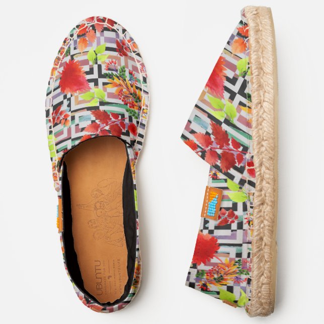 Autumn Fall Leaves Geometric Floral Pattern Espadrilles (Side)