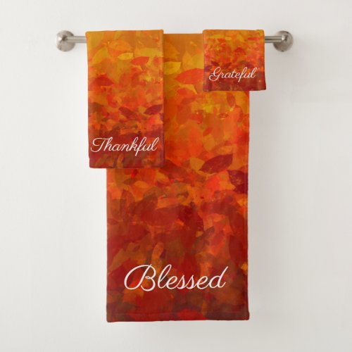 Autumn Fall Leaves Grateful Thankful Blessed Bath Towel Set