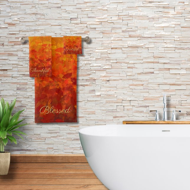 Autumn Fall Leaves Grateful Thankful Blessed Bath Towel Set (Creator Uploaded)