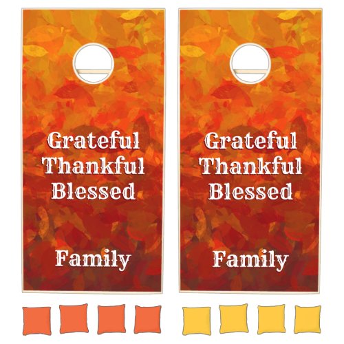 Autumn Fall Leaves Grateful Thankful Blessed Cornhole Set