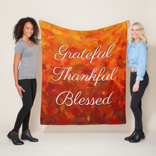 Autumn Fall Leaves Grateful Thankful Blessed Fleece Blanket