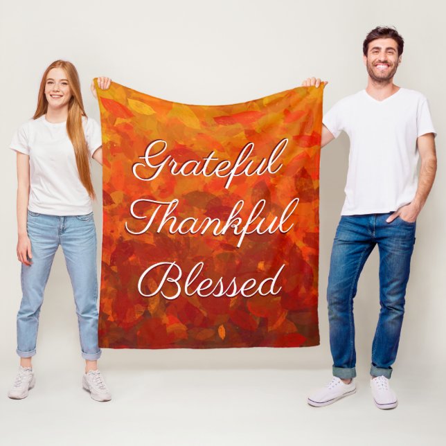 Autumn Fall Leaves Grateful Thankful Blessed Fleece Blanket (In Situ)