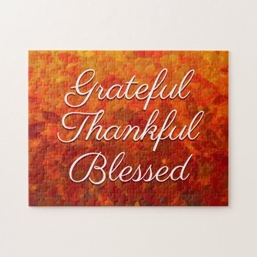 Autumn Fall Leaves Grateful Thankful Blessed Jigsaw Puzzle