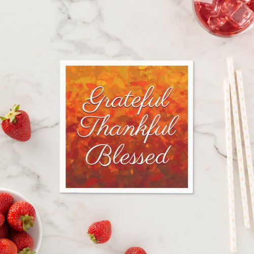 Autumn Fall Leaves Grateful Thankful Blessed Napkins